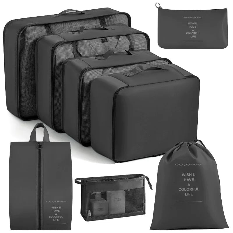Travel Organizer Set 7/8/9/ Pcs Packing Cubes Suitcase Storage Bags Portable Luggage Tidy Pouch for Clothes & Shoes Folding