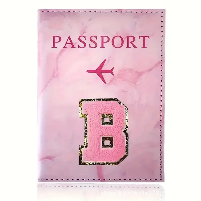 Pink PU Leather Passport Holder with Embroidery Label, Ticket & ID Credit Card Holder Cover, Travel Accessories