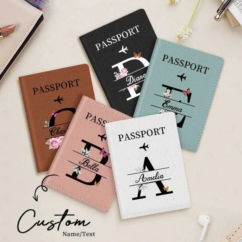 Personalized Custom Black Passport Holder with Custom Name - 26 Letters and Surname. Fashionable Foldable Travel Accessory