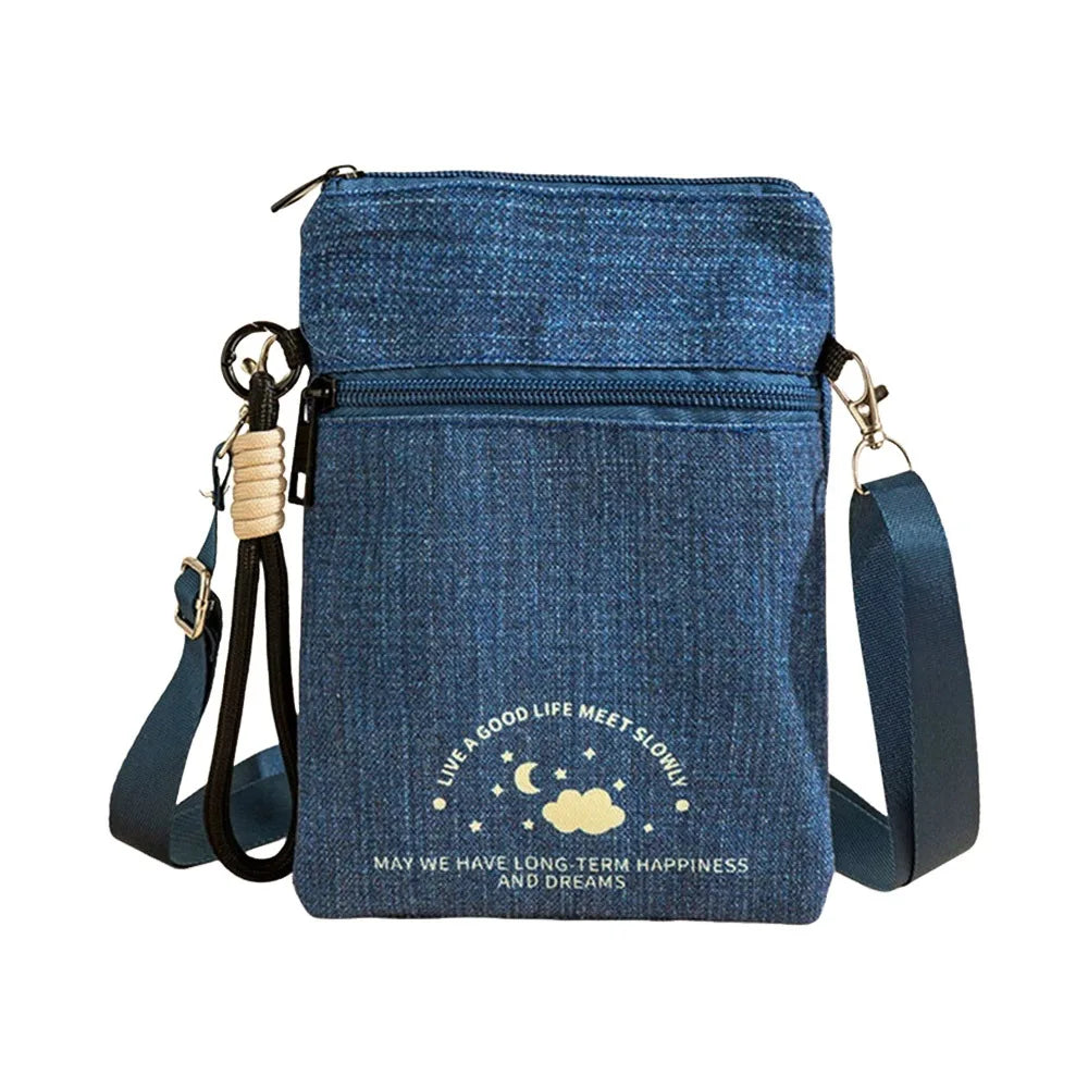 Portable Oxford Cloth Mobile Phone Bag Cartoon Multiple Compartments Shoulder Bag Adjustable Crossbody Bag Travel