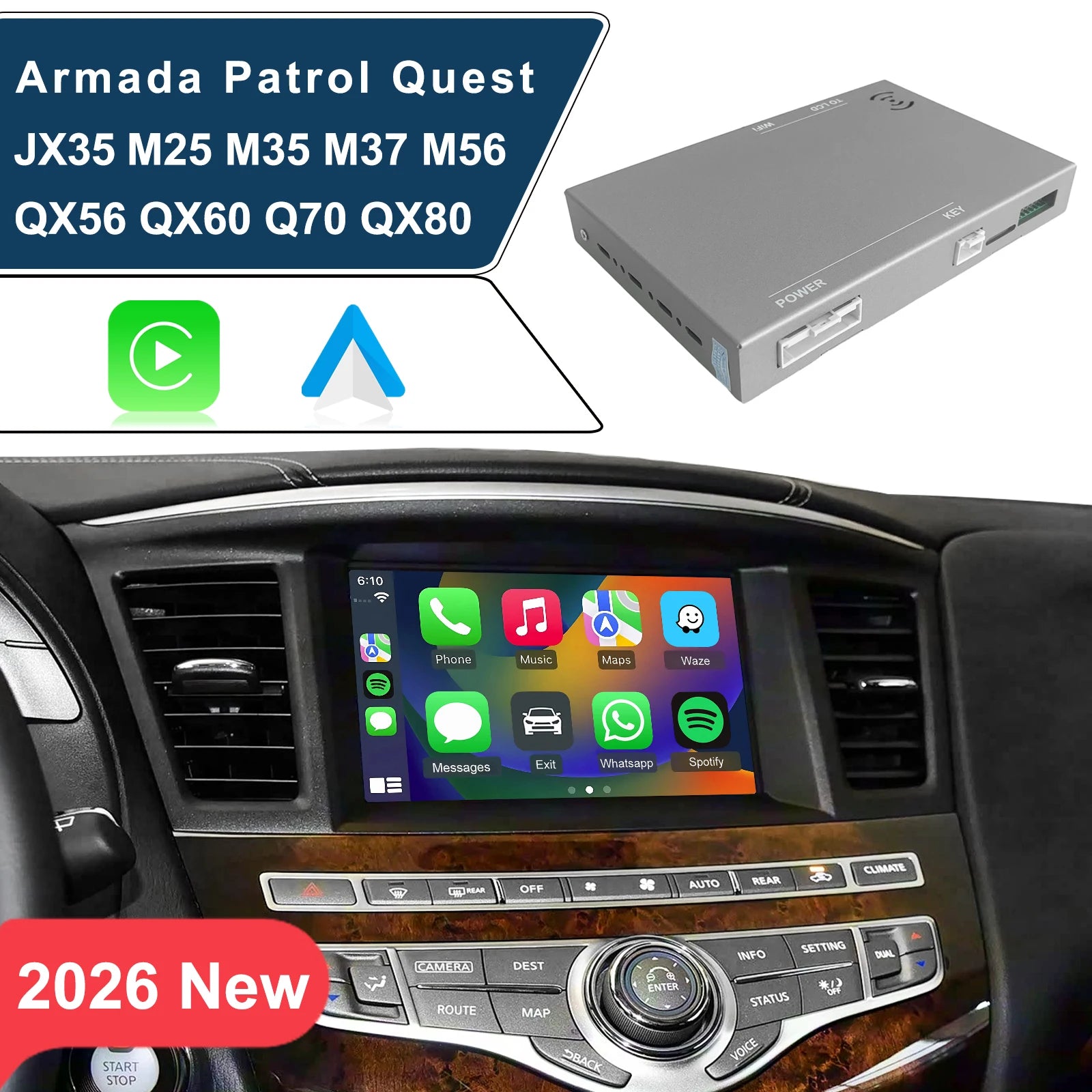 Wireless CarPlay & Android Auto Interface for Infiniti JX35 M25 M35 M37 M56 Q70 QX56 QX60 QX80 Nissan Armada Patrol Quest