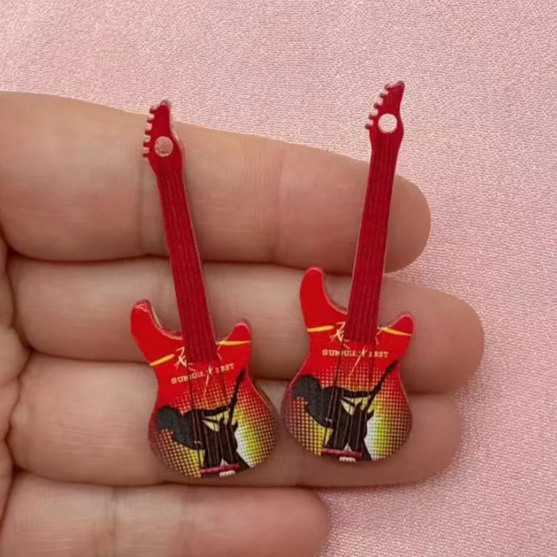 12pcs 16 color printed skeleton guitar acrylic DIY keychain earrings bag handicrafts accessories