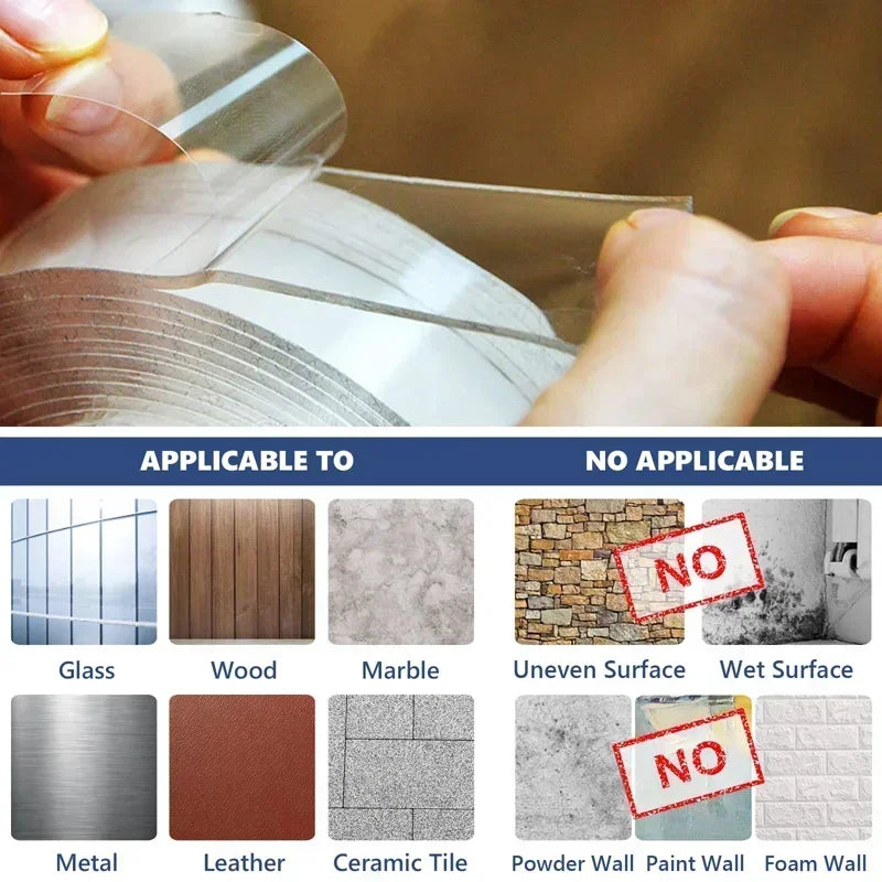 Ribbon Double Sided Adhesive Multifunctional Waterproof Reusable Wall Stickers Transparent Strong Sticky Glue Bathroom Kitchen