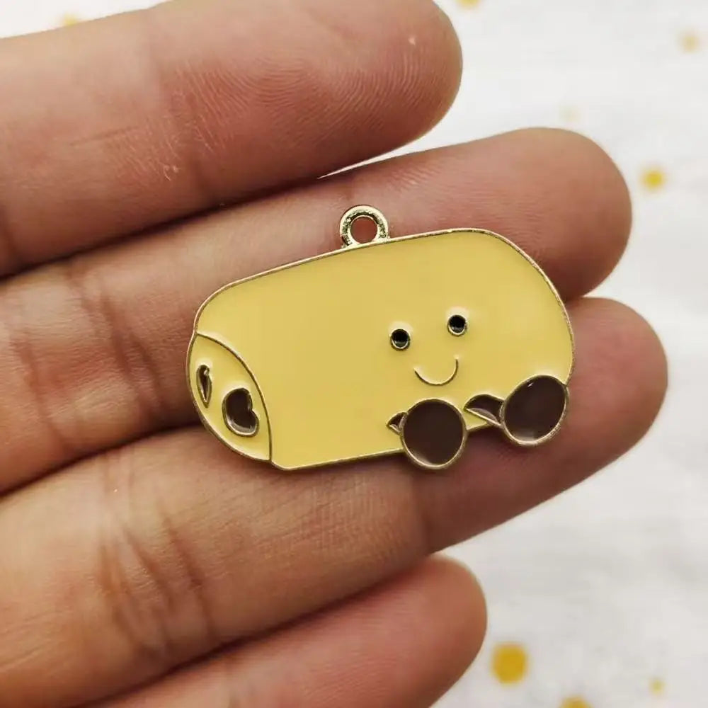 10pcs Drip Oil Alloy DIY Food Emoji Bag Accessories Burger Pizza Beer Bracelet Pendant Keychain Bag Pendant