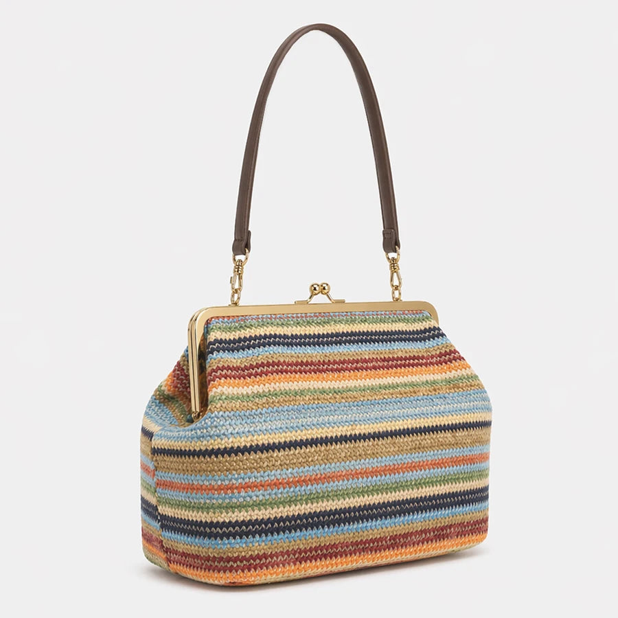 Fashion Large Striped Clip Shell Clucth Bag for Women Designer PP Straw Handbags Luxury Summer Beach Woven Bags Vacation 2026