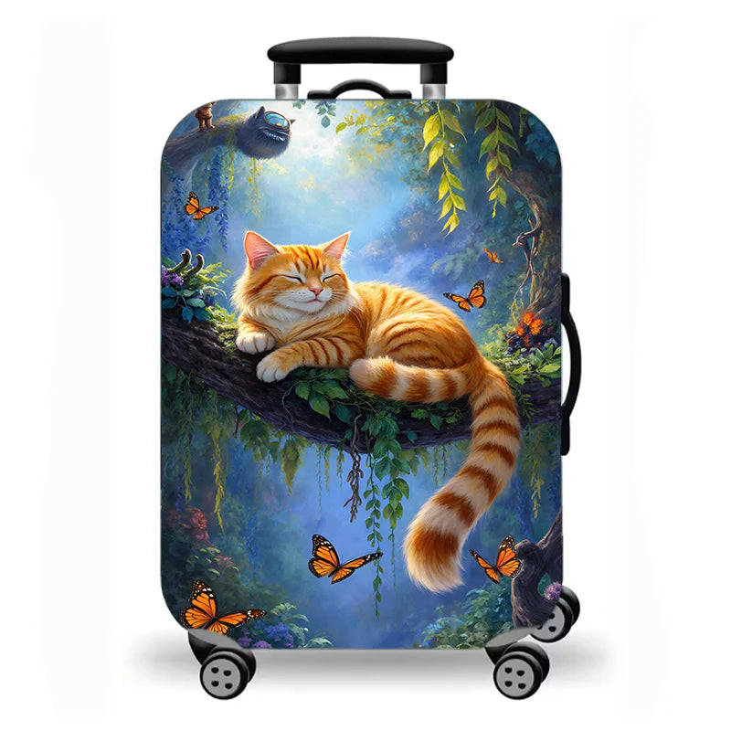 Luggage Cover, Cute Cartoon Cat Kitten Fantasy Print Stretch Suitcase Protector, Washable Anti-Scratch Travel Baggage Cover