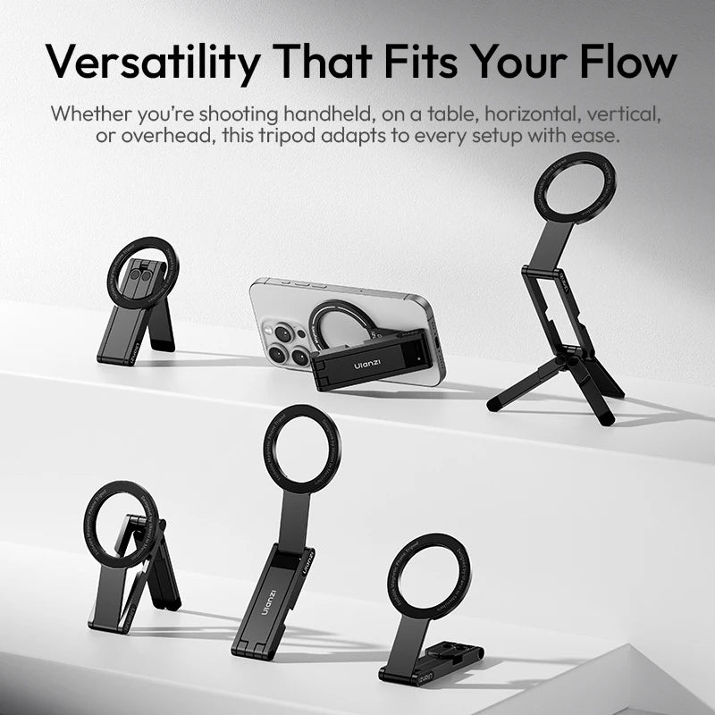 Ulanzi MA60 Foldable Magnetic Phone Tripod Handheld Selfie Phone Mount for iPhone 16 15 14 13 Android with Magnetic Ring