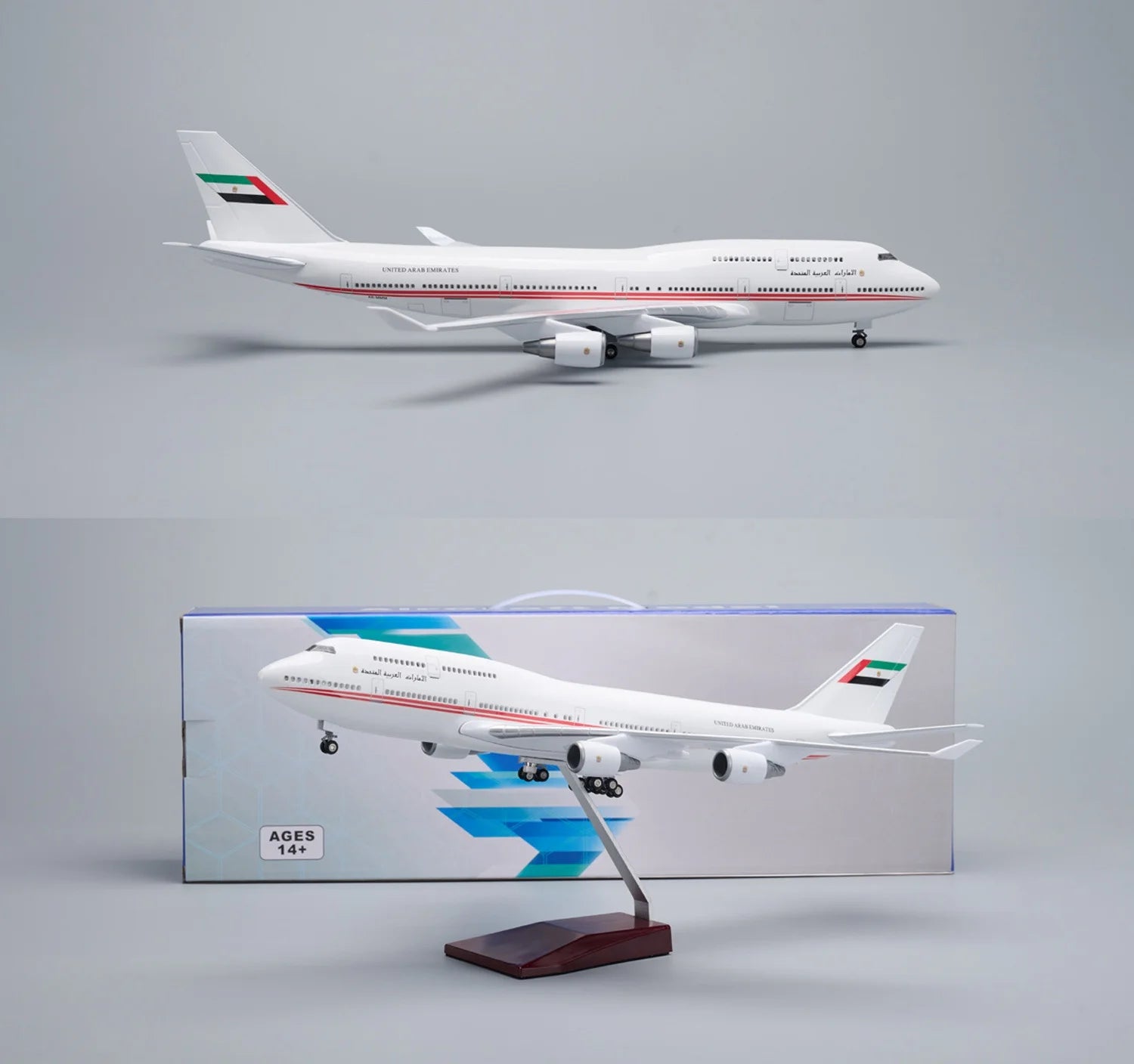 47cm Airplane Model B747 Emirates President Airways Resin Plane 1:150 Scale Aircraft Diecast With Wooden Base Adults Collection