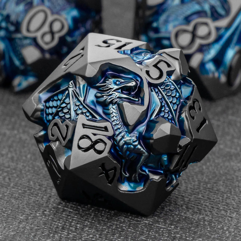 Dragon DND Dice Set for Role Playing Game, Blue Metal D&D Dice Set Dungeons and Dragons, 7Pcs RPG Polyhedral D and D Dice Set