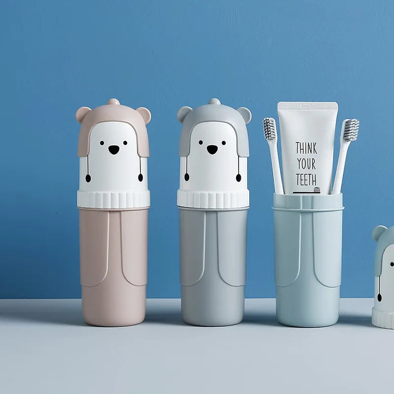 1PC Cartoon Bear Travel Portable Toothbrush Cup Cute Toothpaste Holder Box Storage Case Box Organizer Travel Toiletries Bathroom