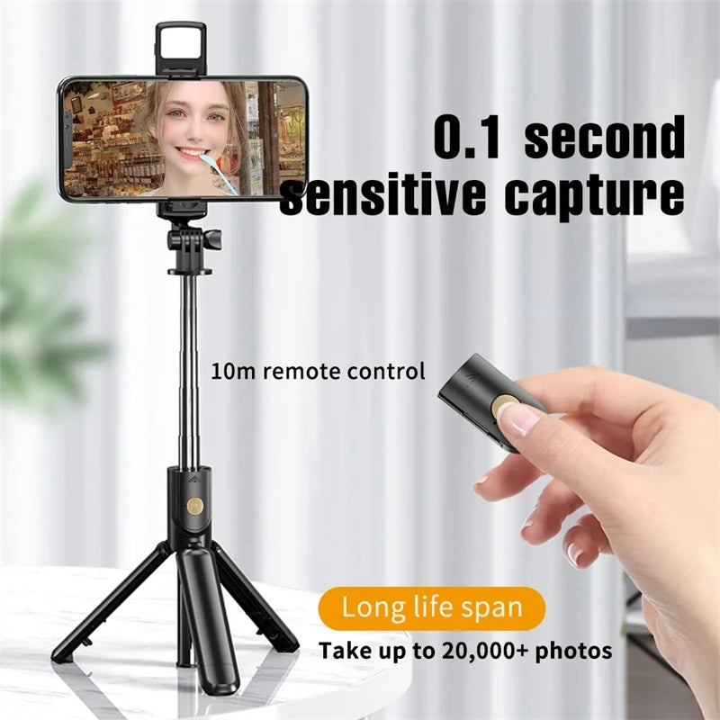 Wireless Selfie Stick Tripod Stand with Light Bluetooth Remote Extendable Tripod for iPhone Mobile Phone Live Streaming