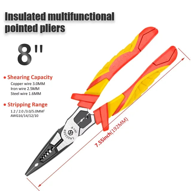 LAOA VDE Wire Cutters 7'' 8'' Insulated Combination Diagonal Needle Nose Pliers Electrician Tool High Voltage 1000V Resistance