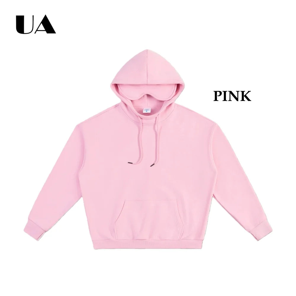 ULBYANRY 2026 Spring New Plush Hoodies with Eye Mask Trendy Hooded Sweathshirt Warm Cozy Commuting Unisex Loose Fit Sweatshirt