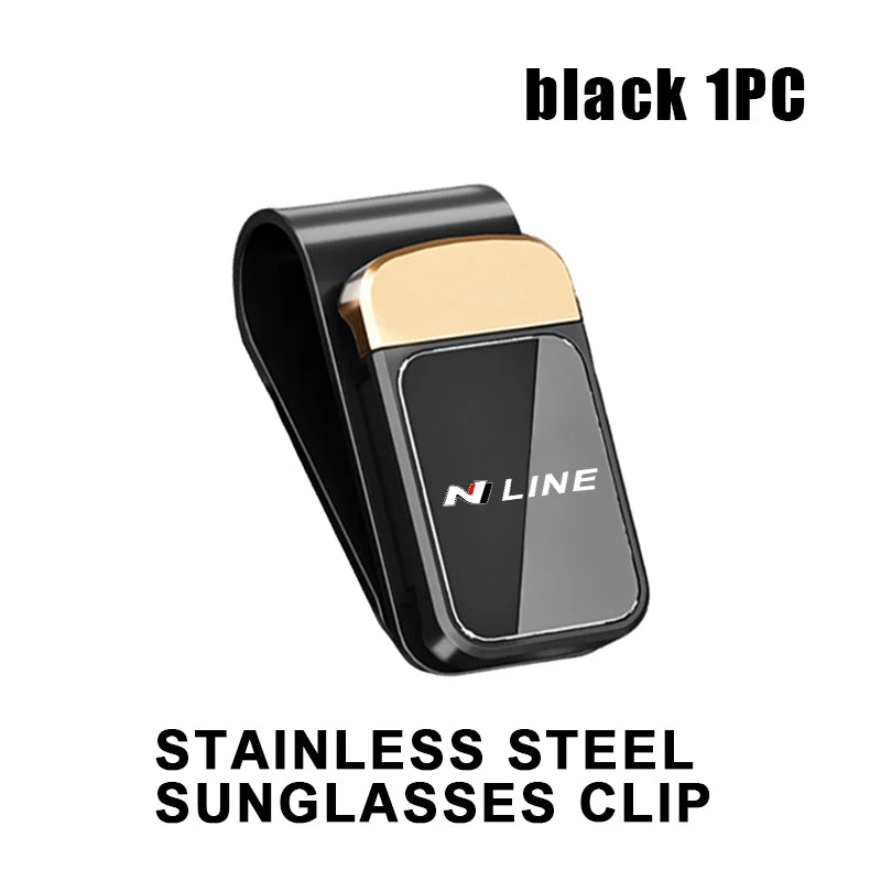 Car Stainless Steel Card Ticket Holder Sun Visor Glasses Clip For Hyundai N Line i20 i30 Sonata Tucson Azera Elantra Veloster