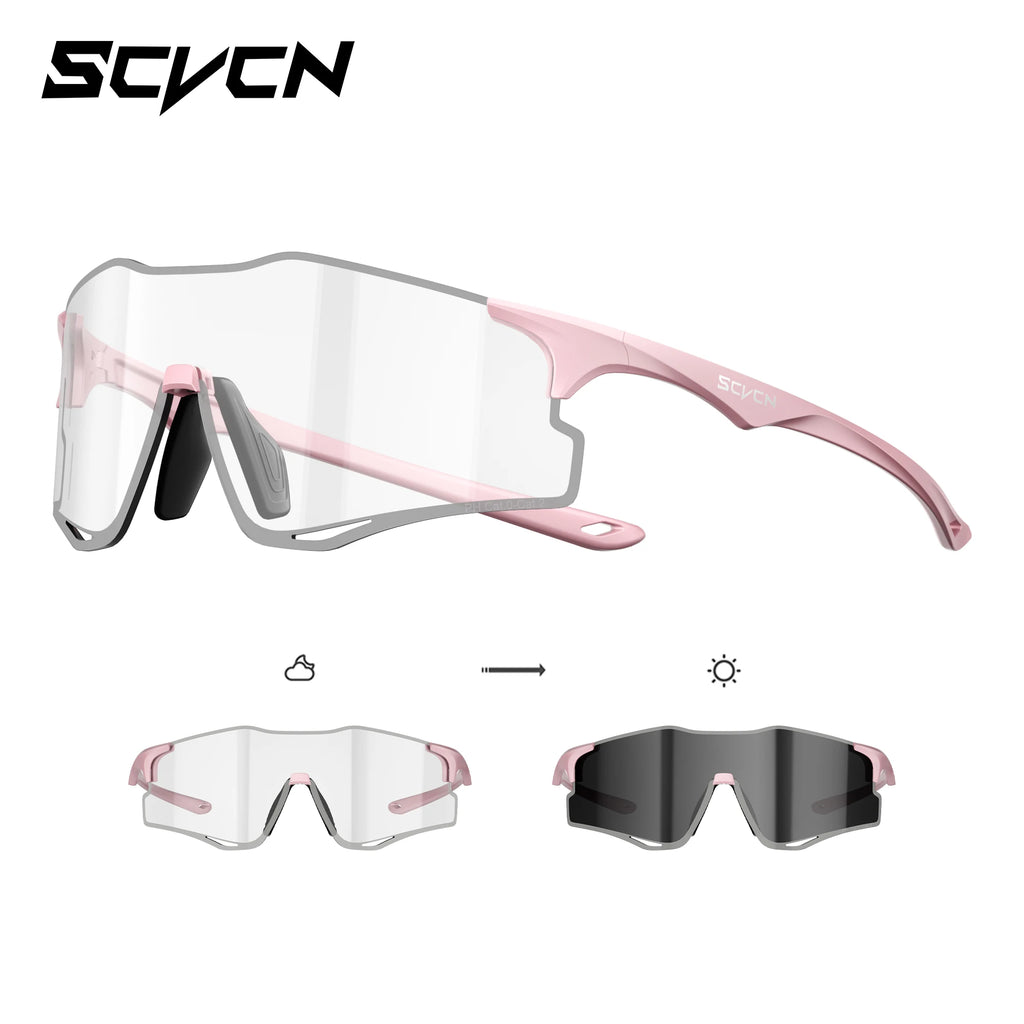 SCVCN Outdoor Photochromic Running Sunglasses Men Women Marathon Ultralight Glasses Sports Cycling Bicycle UV400 Hiking Eyewear