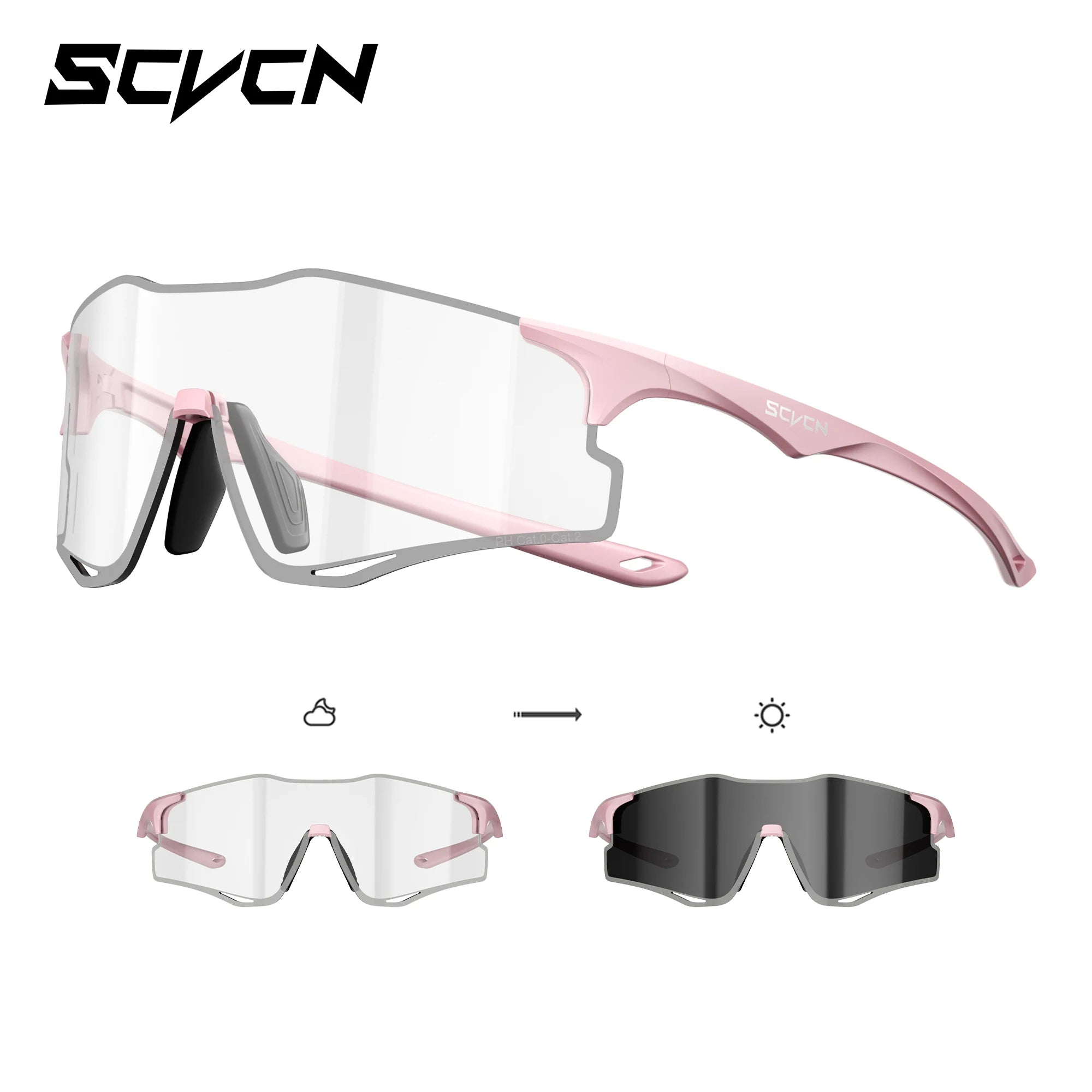 SCVCN Outdoor Photochromic Running Sunglasses Men Women Marathon Ultralight Glasses Sports Cycling Bicycle UV400 Hiking Eyewear