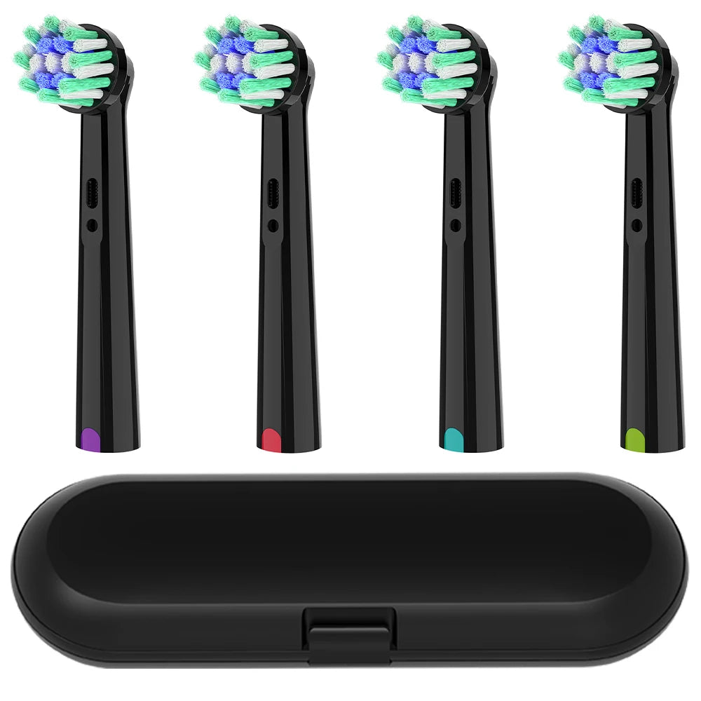 Toothbrush Protective Box & 4 Cross Clean Replacement Brush Heads Compatible with Oral B Electric Toothbrush, Home Travel Use