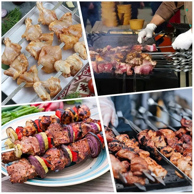 Stainless Steel Barbecue Skewers Reusable Portable Barbecue Fork Outdoor Camping Picnic Barbecue Utensils Kitchen Accessories