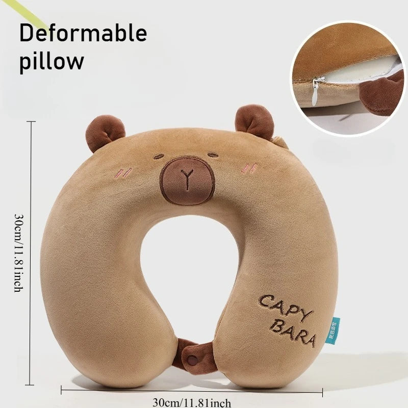 Portable Cartoon Capybara U-shaped Plush Pillow 2 in 1 Travel Neck Support Pillow Cute Plush Throw Pillow Office Chair Cushions
