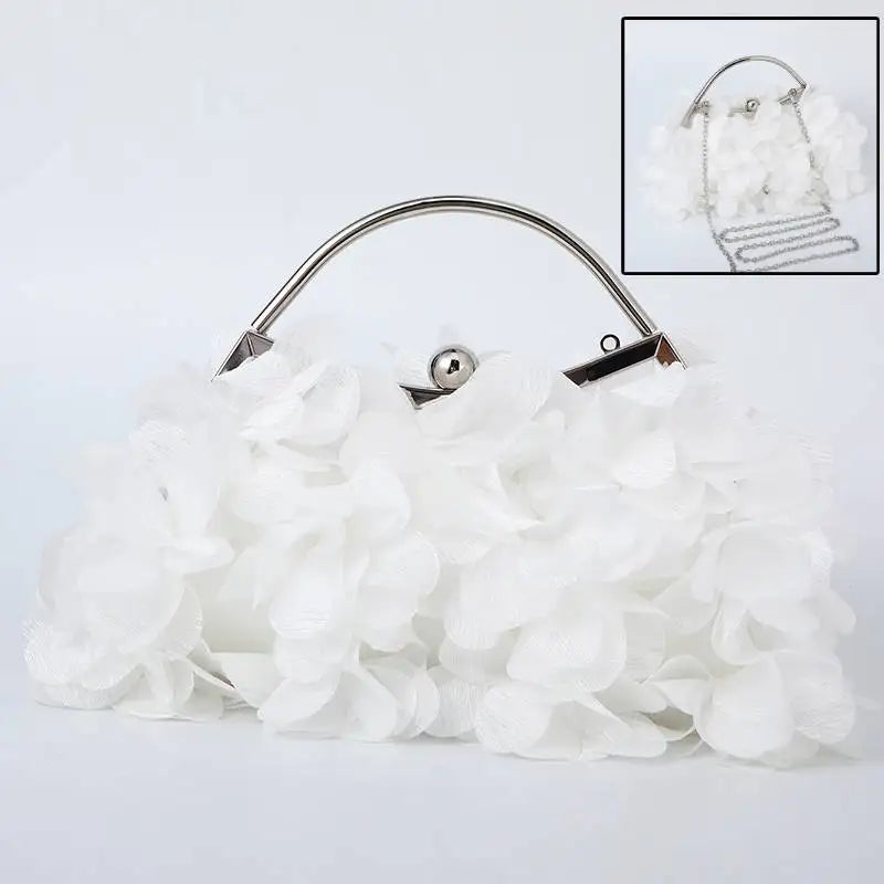Flower Evening Clutch Purse Sweet Style Floral Wedding Romantic Bridal Handbag Metal Handle Banquet Dinner Dress Bags with Chain