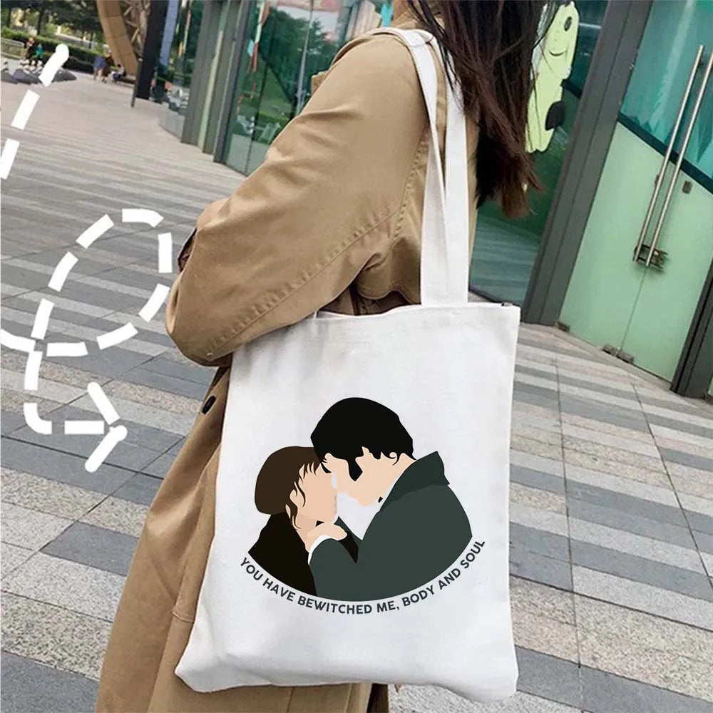 More Pride Less Prejudice Jane Austen Pride Prejudice Elizabeth Darcy Book Bennet Cartoon Shopper Canvas Tote Bag Cotton Handbag