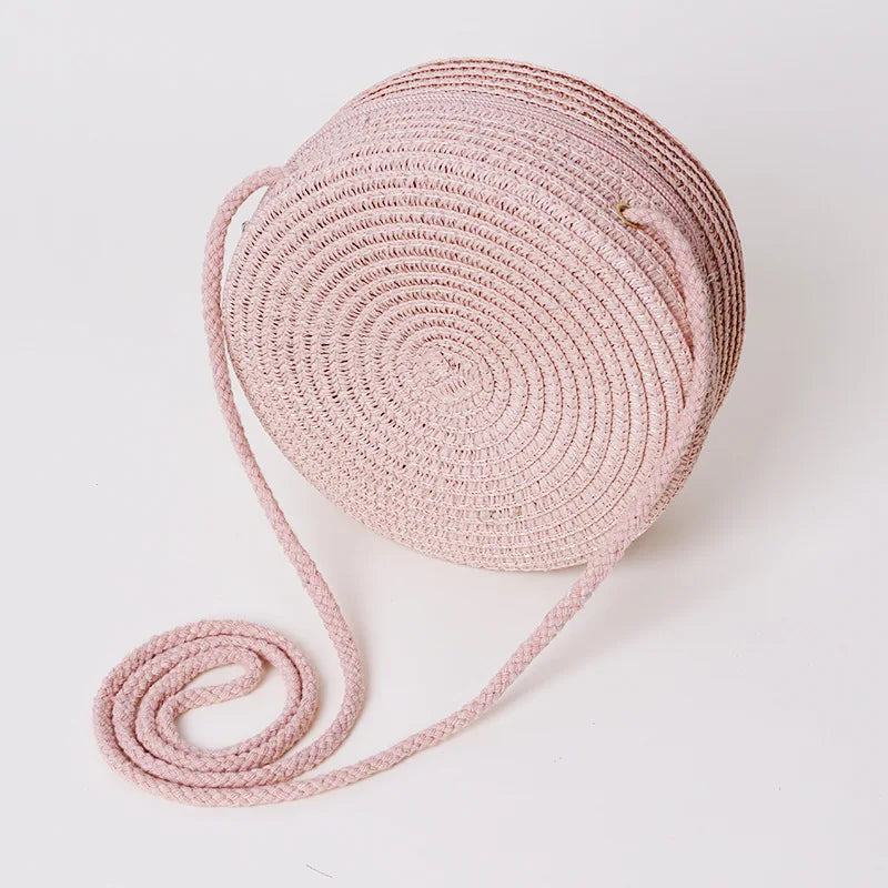 Personalized Name Daisy Straw Crossbody Bag Women Round Woven Shoulder Bag Summer Beach Handbag Gift