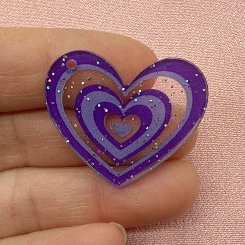 10pcs acrylic heart pendant, DIY jewelry making earrings, necklaces, keychains, accessories