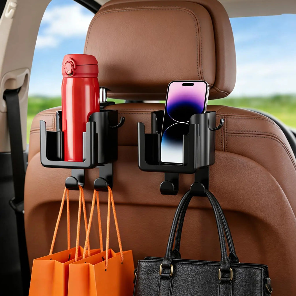 Car Seat Backrest Storage Rack with Cup Holder, Phone Holder, and Hooks, Saving Space, Automotive Parts