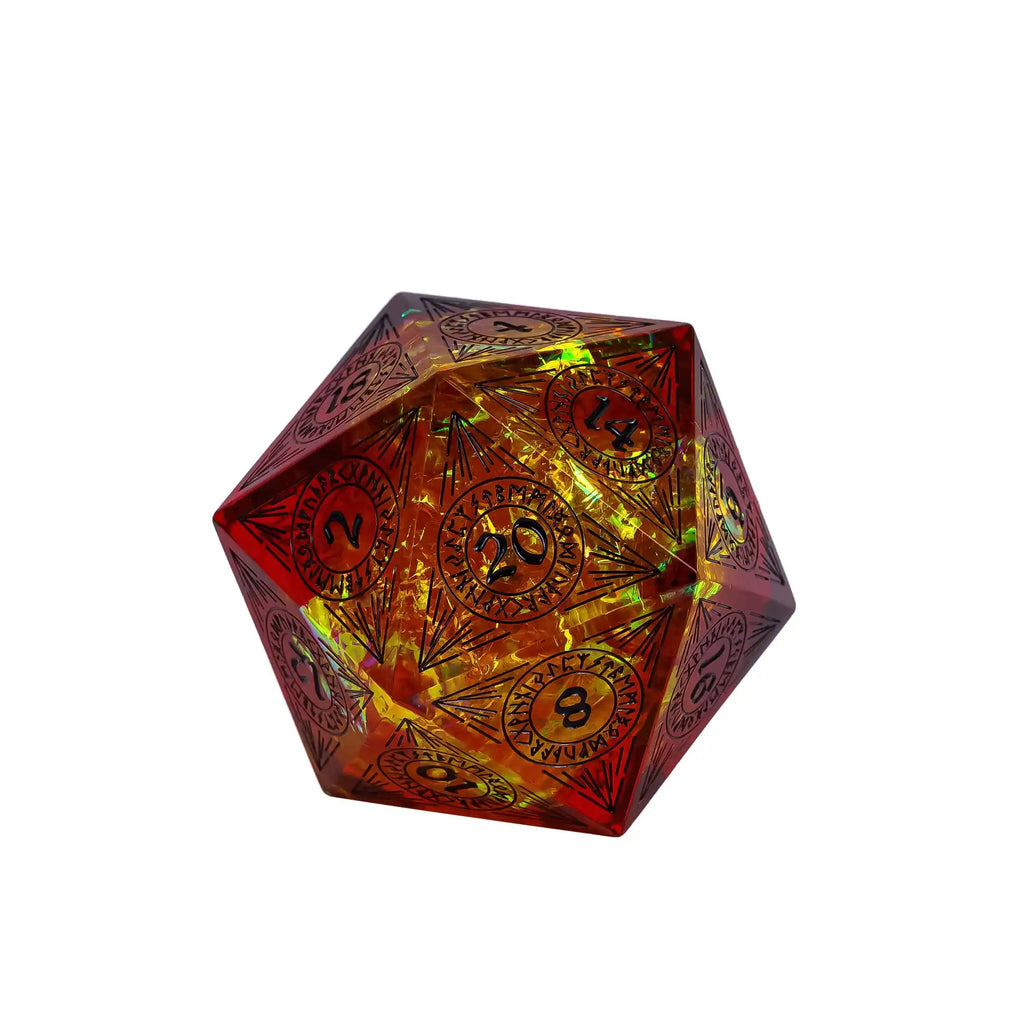 Cusdie 33mm Rainbow Film D20 Dice, 20 Sided Resin Sharp Edges Dice, Single D20 Polyhedral Dice, for Role Playing Board Game