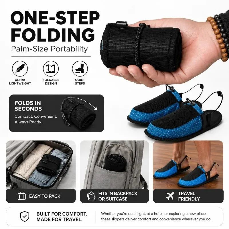 Portable Foldable Travel Slippers Non Slip TPU Sole Sandals with Storage Bag Outdoor Camping Beach Hotel Airplane Slip on Shoes
