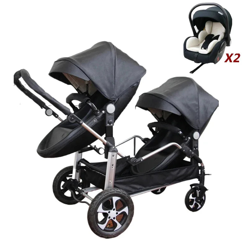 NEW Twins baby stroller 2 in 1 foldable two children PU leather waterproof stroller Double baby carriage twin strollers for 2