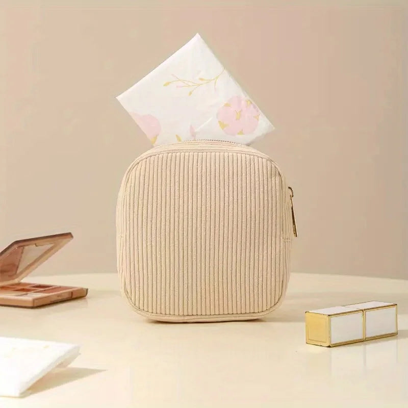 Compact Makeup Bags for Travel, Featuring Zippers, Earphone Storage, Sanitary Napkin Compartments