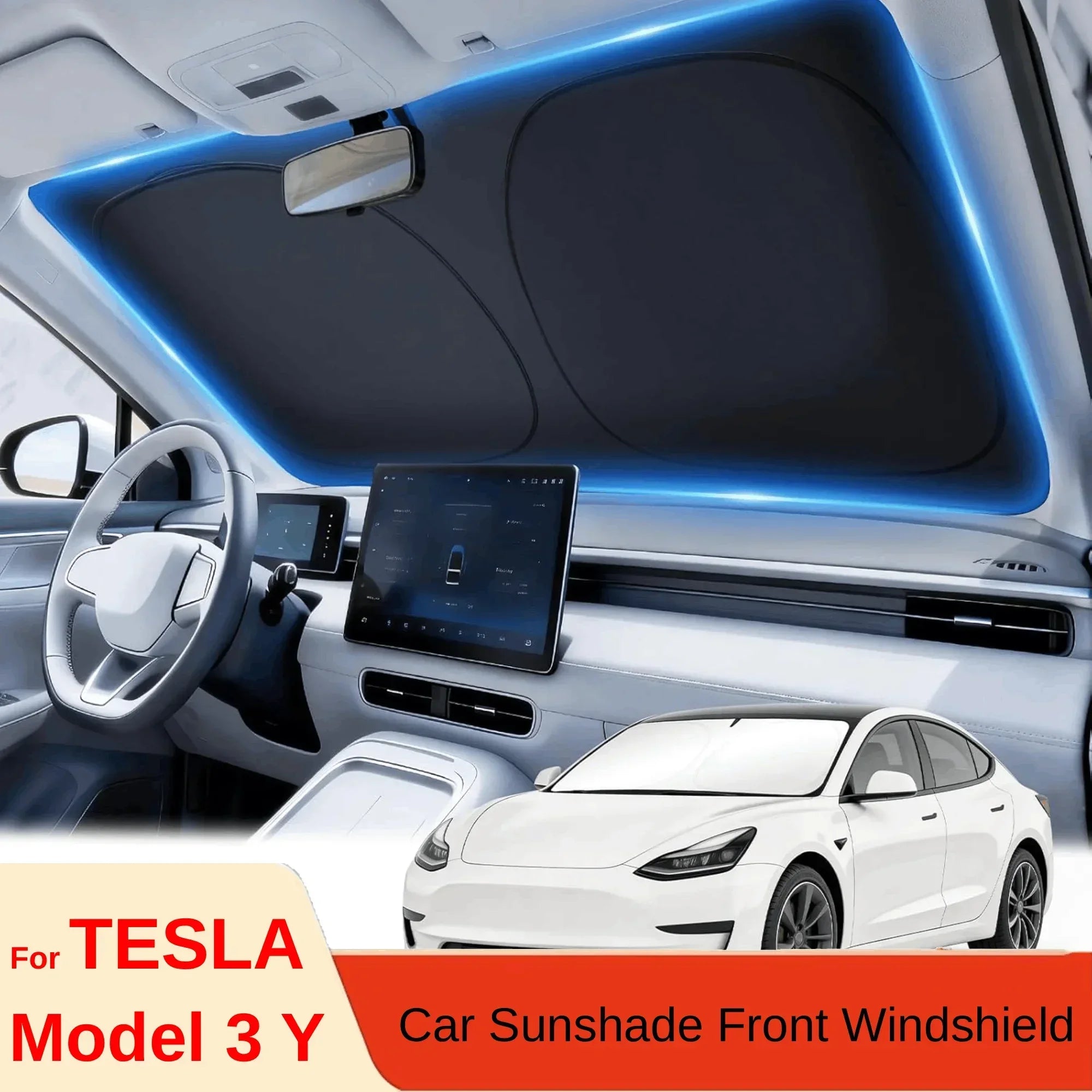 High-Efficiency Folding Windshield Sunshade for Tesla Model Y 3 Heat Block Sun Protection Visor Accessories