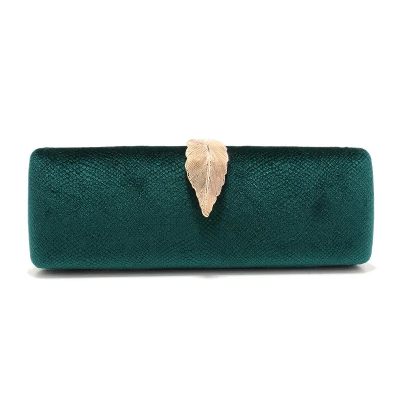 Elegant Ladies' Purple Evenin Clutch Luxury Emerald Serpentine Purse Vintage Leaf Buckle Velvet Wedding Party Dress Handbag