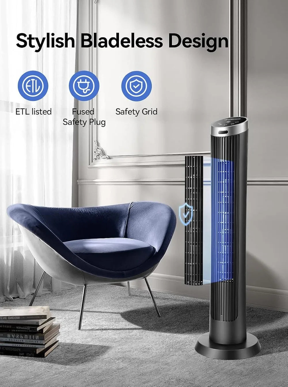 36 Inch Tower Fan with Remote, LED Display, Quiet Bladeless Floor Fan for Living Room & Bedroom