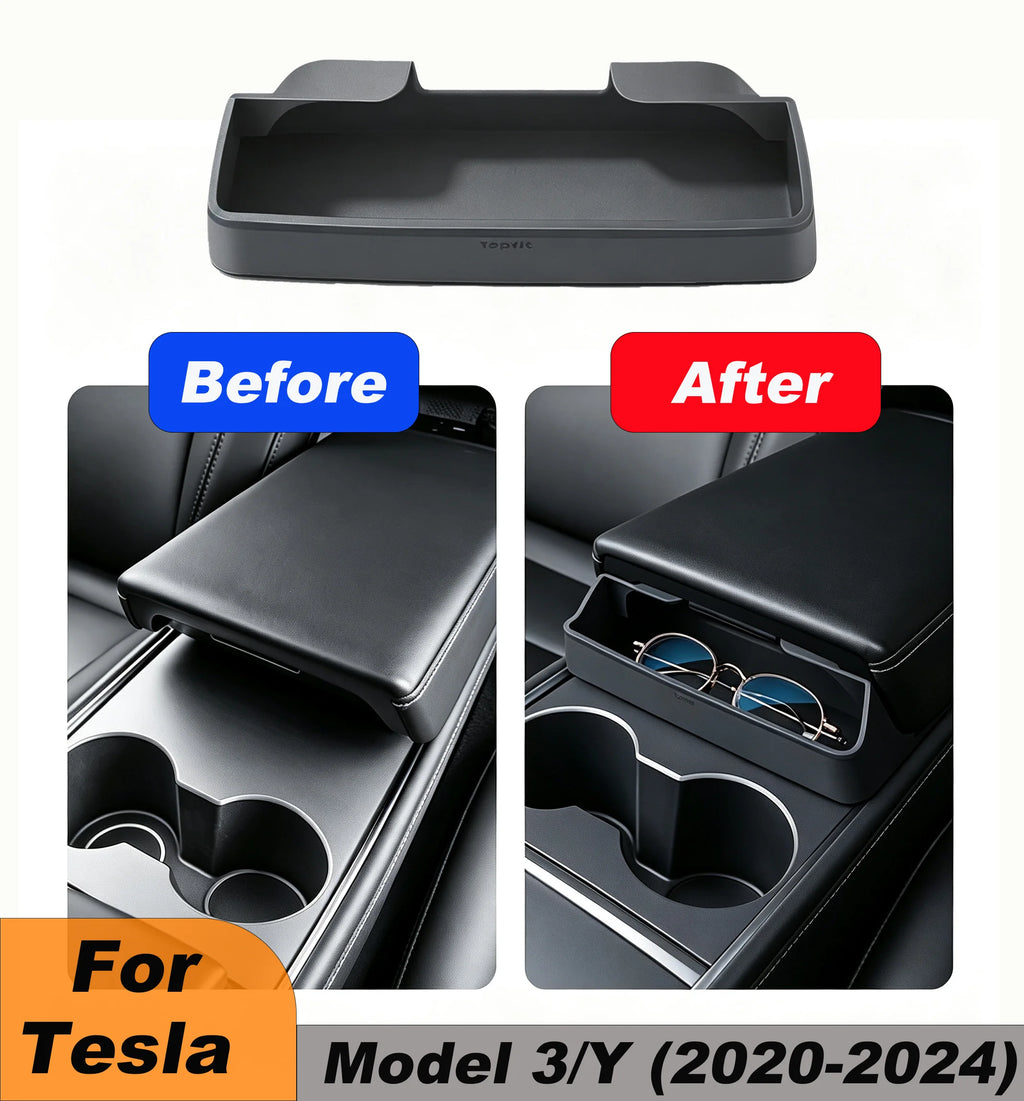 For Tesla Model 3/Y 2020-2024 Central Console Armrest Eyeglass Case Silicone Phone Storage Box Multi-Functional Car Accessory