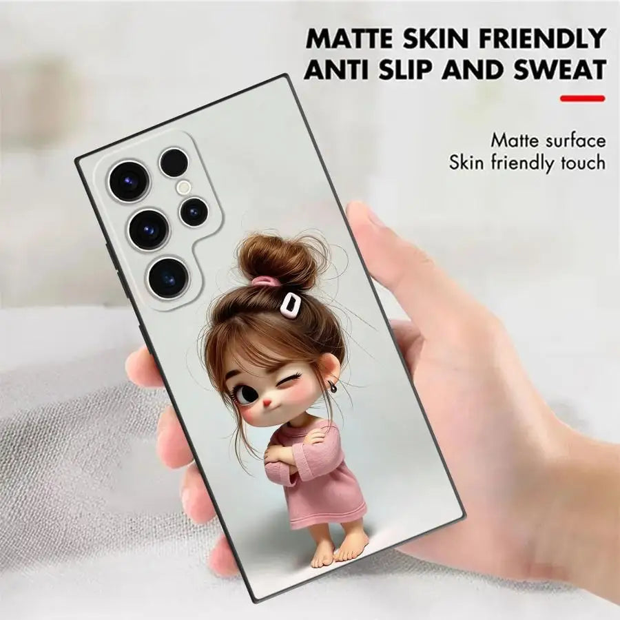 Case for Samsung Galaxy S26 S25 Ultra S20 Note 20 Ultra 8 9 10 S23 S21 FE S10 S9 S24 Plus Funda Phone Cover Cartoon Girl
