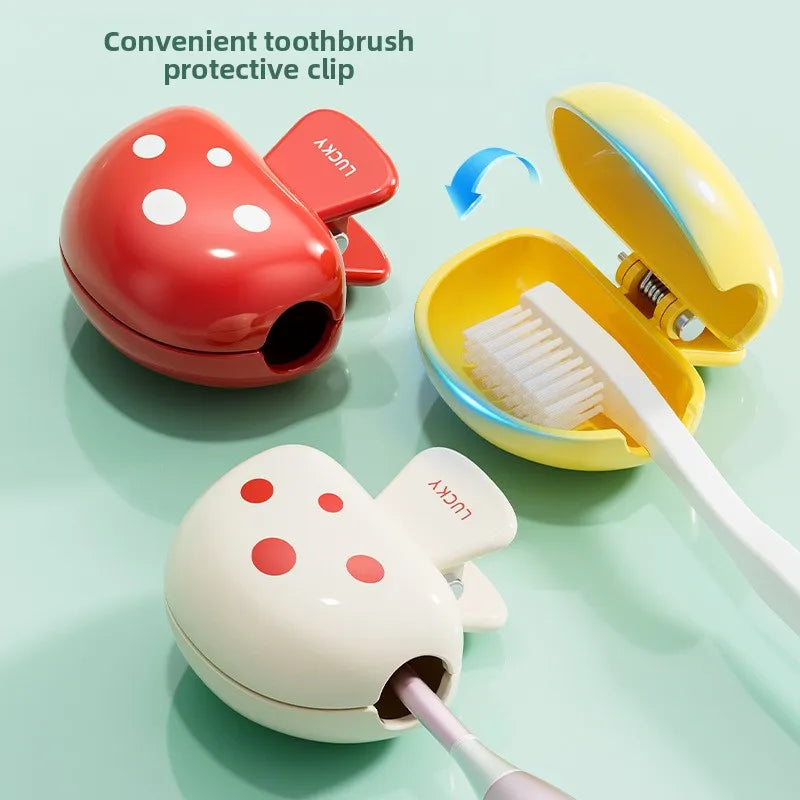 Mushroom Theme Travel Toothbrush Head Covers Toothbrush Protector Cap Brush Pod Case Protective Portable Plastic Clip