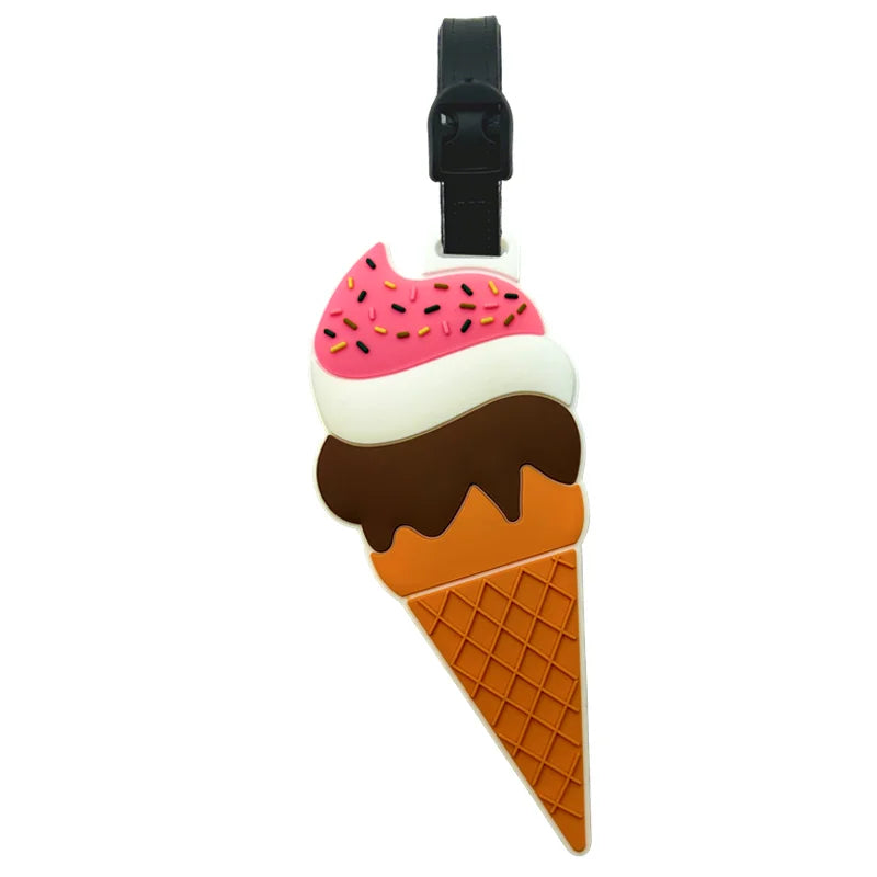 Cute Ice Cream Luggage Tag - Cartoon Image Design for Children and Girls, Durable PVC Travel Document and Address Clip, Suitable
