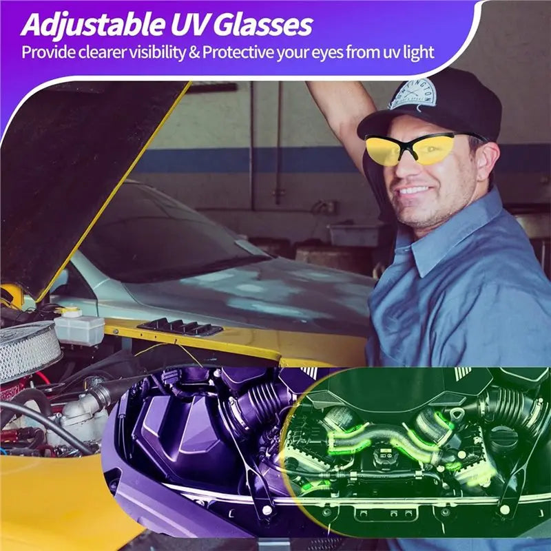 【ORNAMENT】Air Conditioner Leak Detector Kit 68 LED UV Dye Car Tool With Protective Glasses For Automotive AC Systems Detection