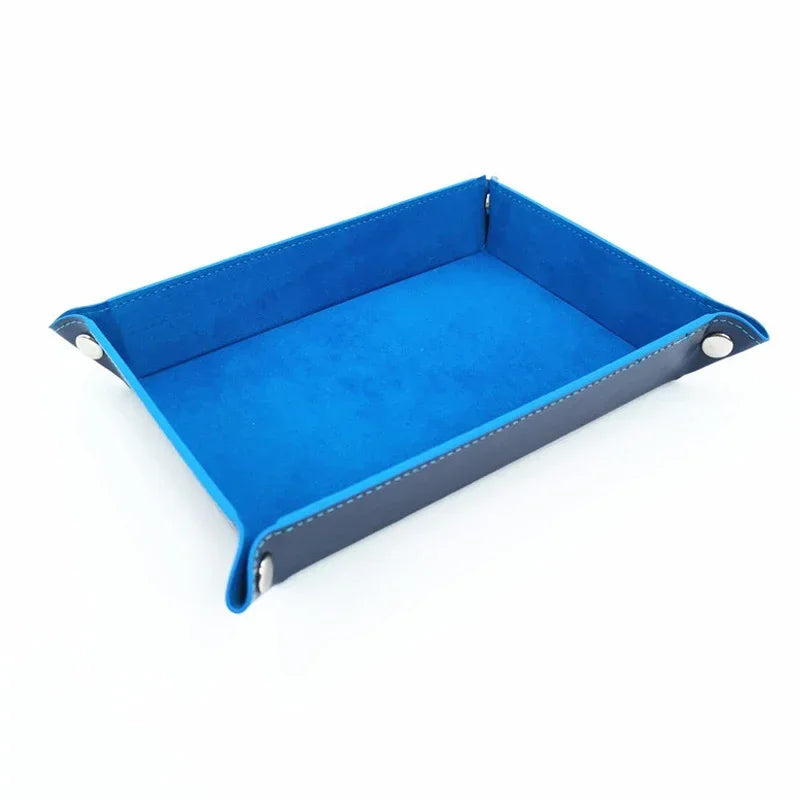 Foldable Dice Tray PU Leather Flannel Game Dice Plate Four Corners Folded Tray Home Desktop Decoration Box Coin Key Storage Tray