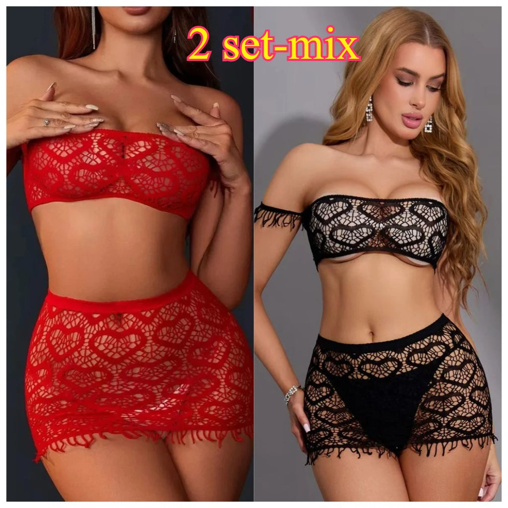 Sexy red mesh see-through camisole tank top, backless for nightclub, hot and sultry red lingerie set 1/2 set
