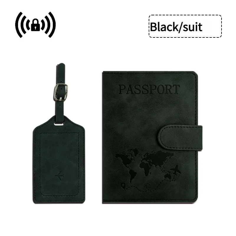 Advanced Essential Travel Item: Anti Theft High-performance RFID Shielded Passport Clip+leather Luggage Tag Set