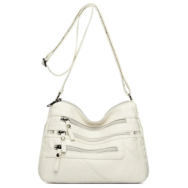 Washed Soft Leather Crossbody Bag for Women Double Layer Large Capacity Shoulder Box Bag Elegant Everyday Purse