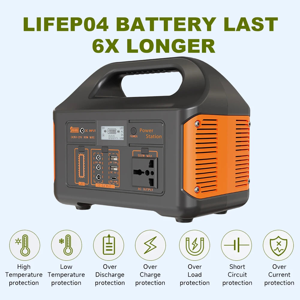 Gaiaray 500W 300W 100W Portable Power Station Solar Generator 460Wh LiFePo4 Battery 110V 220V Energy Power Plant for Camping RV