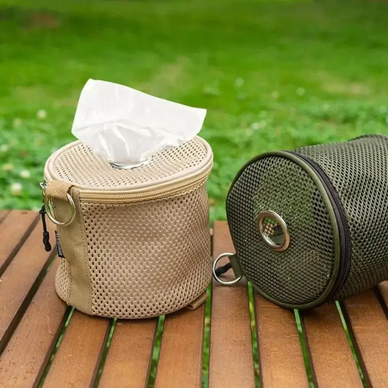 Lightweight Outdoor Woven Net storage Bag Camping Tissue Case With Hook Portabletent Hanging Supplies Breathable Storage Box