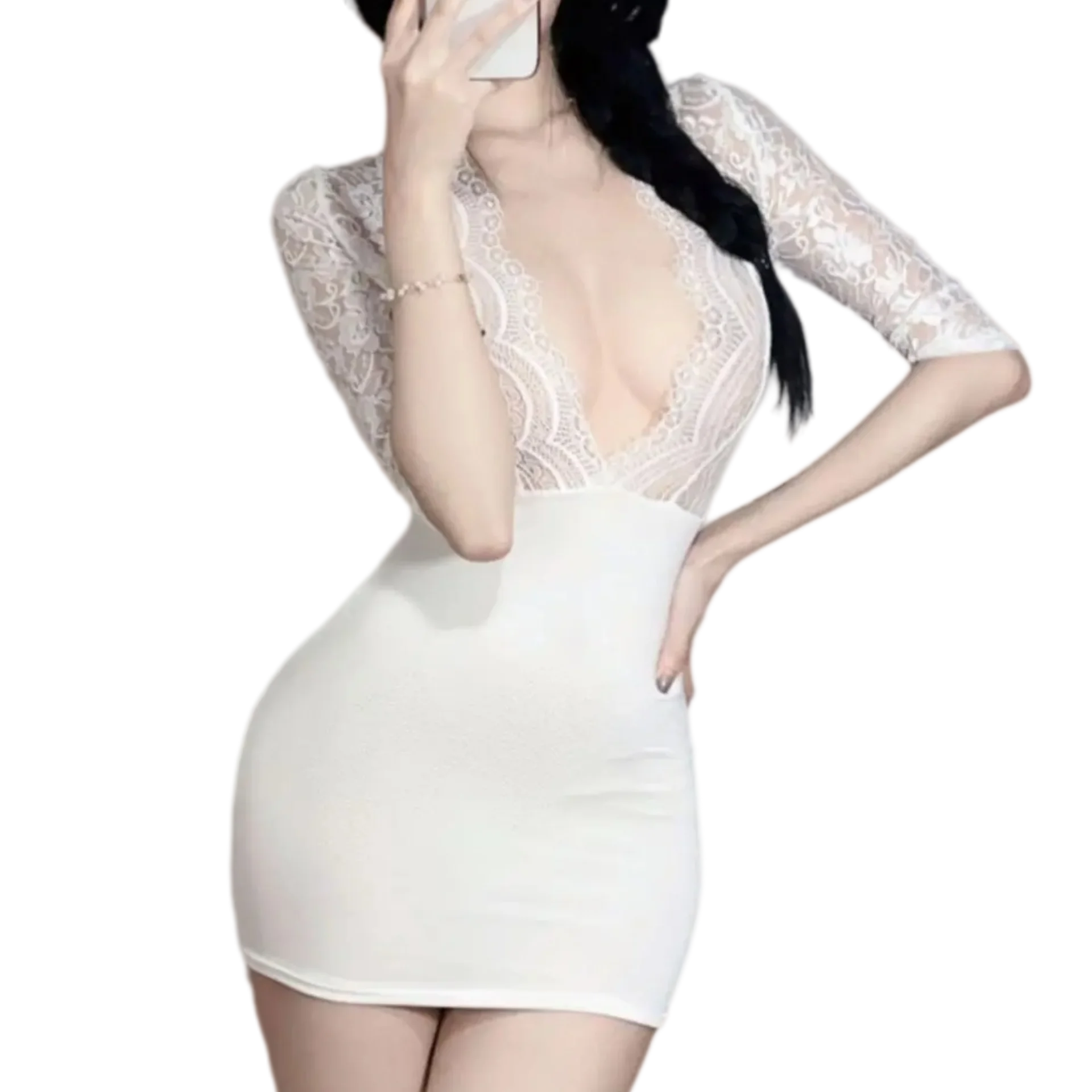 Large Size Sexy Lingerie Sexy Lace Suit Hip Hugging Skirt Uniform Seductive Perspective Nightclub Passionate Pajamas Jumpsuit