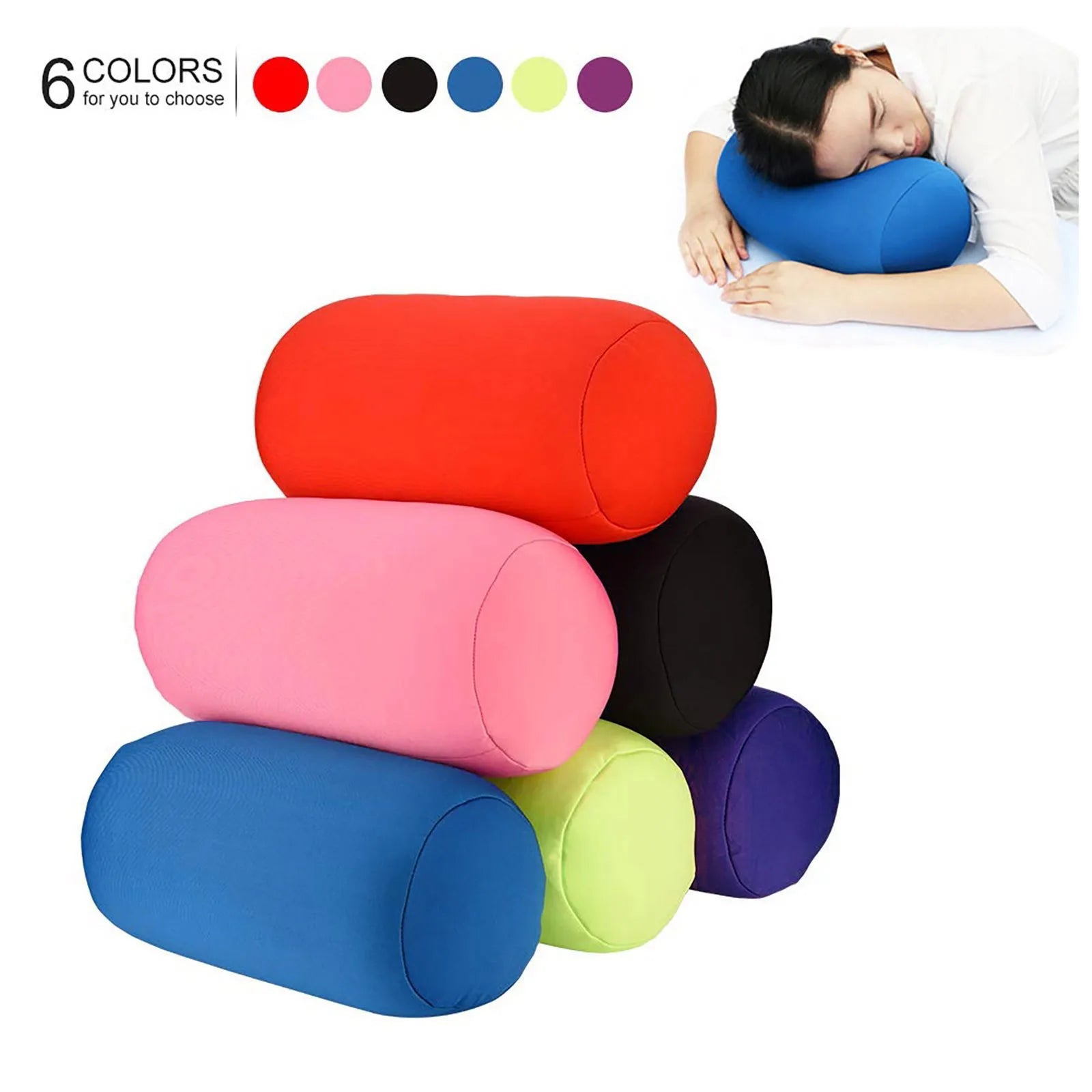 30cmx16cm Cylindrical Pillow Micro Mini Microbead Back Cushion Roll Pillow Head Convenient Travel Pillow Bed Decoration