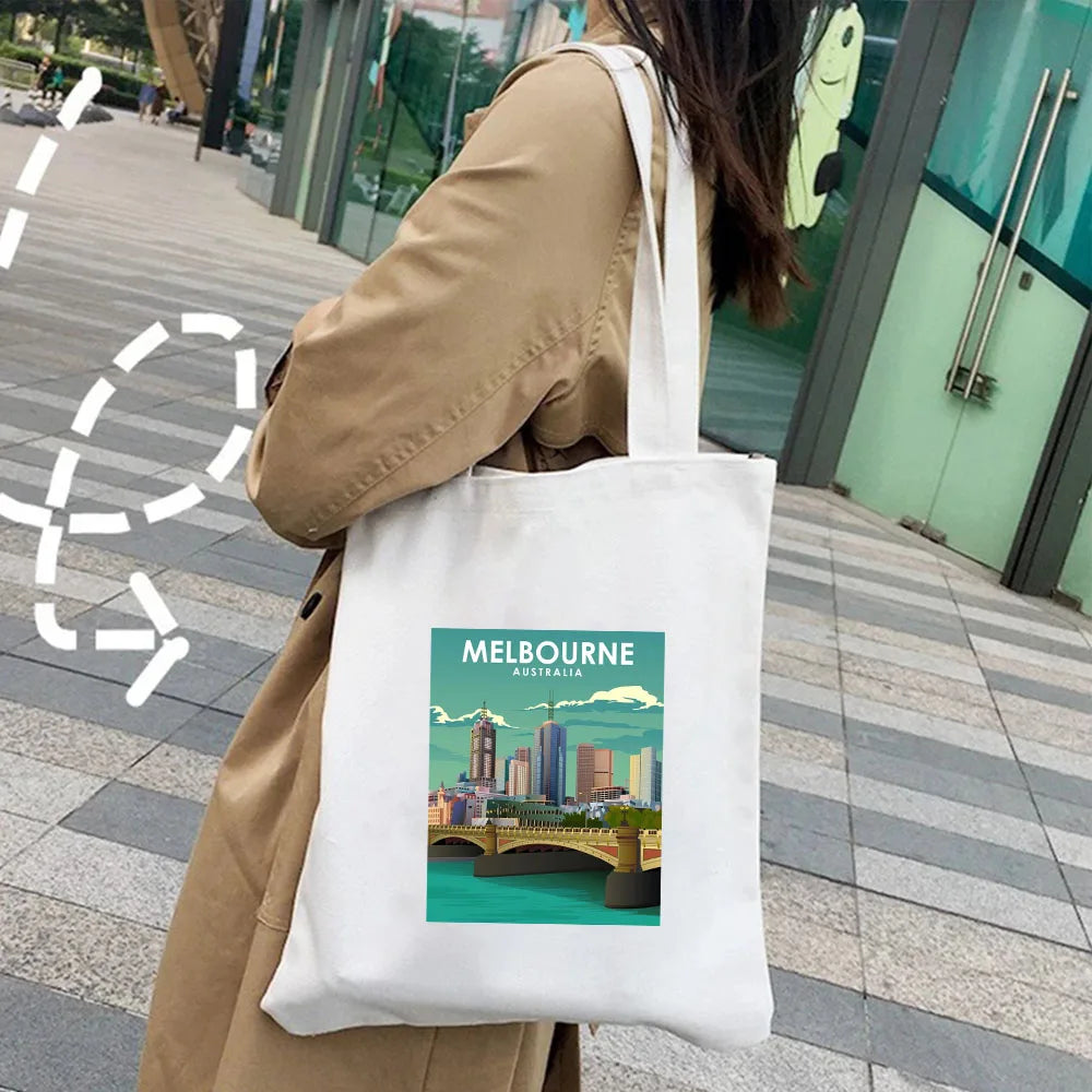 Kyiv Ukraine Milan Rio De Janeiro San Diego Santorini Greece Sydney Tokyo Women Canvas Shoulder Cotton Tote Bag Shopping Handbag