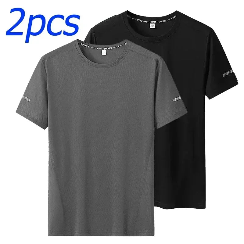 1/2pcs Plus Size Men's T-Shirts Quick Dry Short Sleeves Tees Gym Jerseys Fitness Trainer Running Tops Sportswear Male Clothing